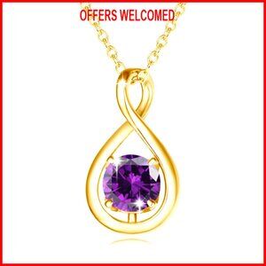 Sterling Silver Dainty Infinity Pendant Necklace with Amethyst Birthstone